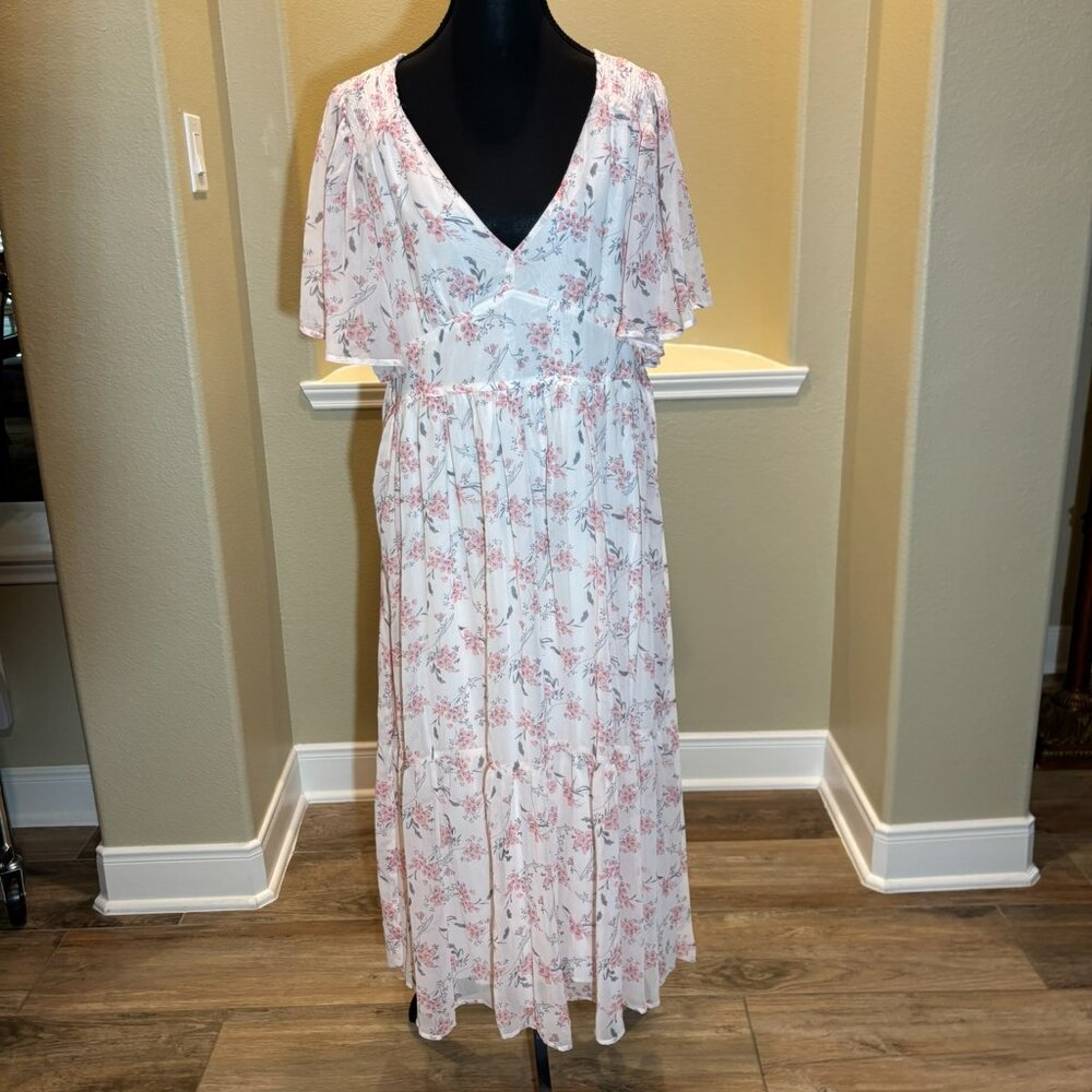 Baltic Born White Maxi Dress with Pink Floral Print